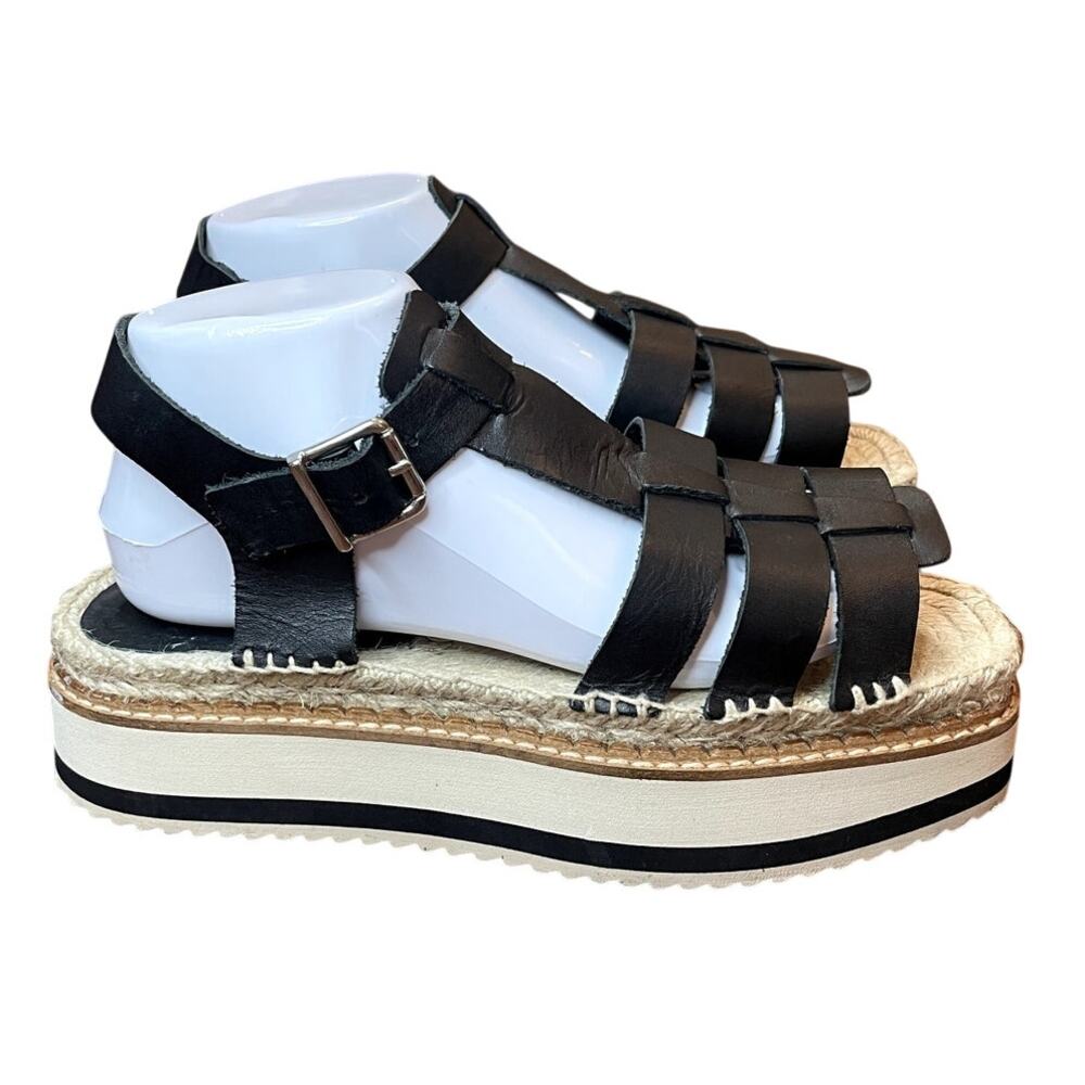 Anthropologie Sporty Platform Espadrille Sandals Black Strappy Women 38 / 8